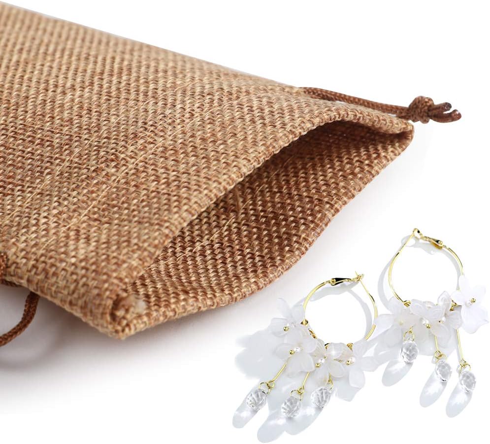 Lucky Monet 25/50/100PCS Burlap Gift Bags Wedding Hessian Jute Bags Linen Jewelry Pouches with Drawstring for Birthday, Party, Wedding Favors, Present, Art and DIY Craft (50Pcs, Coffee, 7” x 9”)