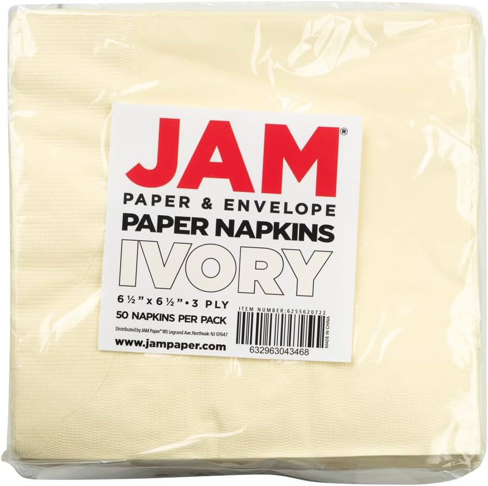JAM PAPER Medium Lunch Napkins - 6 1/2 x 6 1/2 - Ivory - 50/Pack