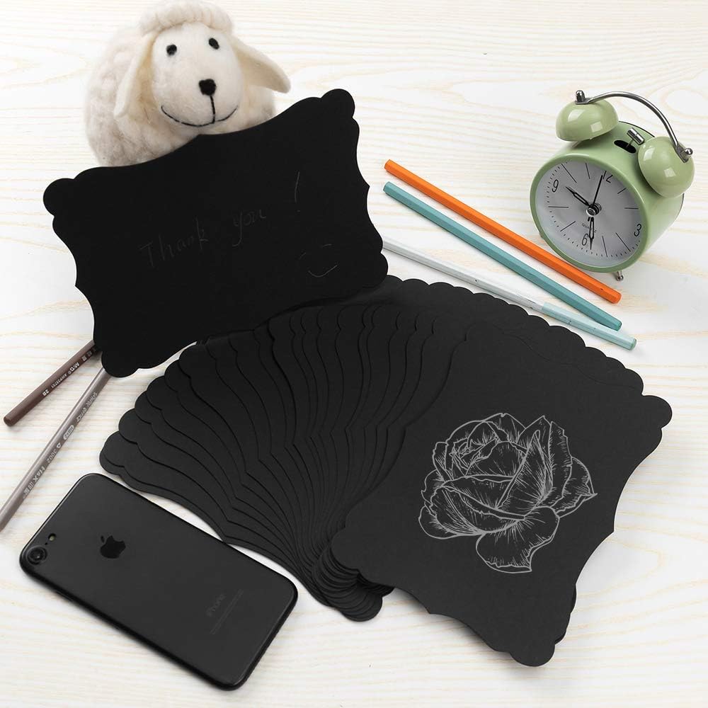 50 Pack Blank Kraft Cards Cardstock Thick Paper Brown Greeting Cards for DIY Gift Card Menus, Baby Shower and Wedding Invitations (Black, 5x7IN)