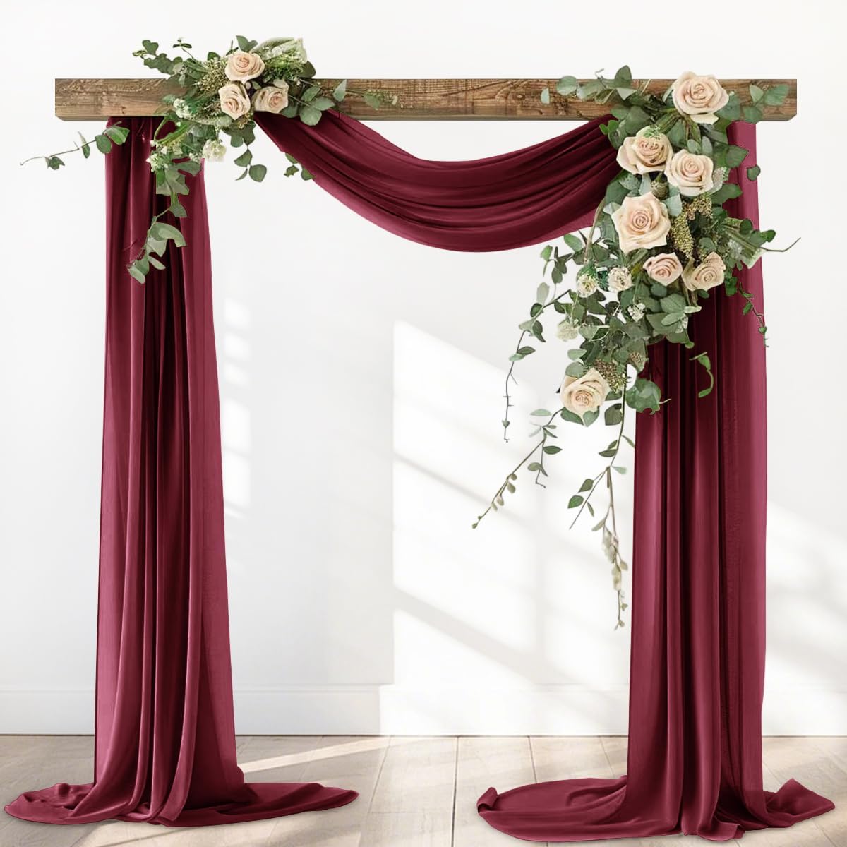 Burgundy Red Fall Elegant Arch Draping Fabric Thankgiving Outdoor 1 Panel 29" × 20Ft Sheer Chiffon Curtain Drapes for Wedding Ceremony Birthday Party Garden Brunch