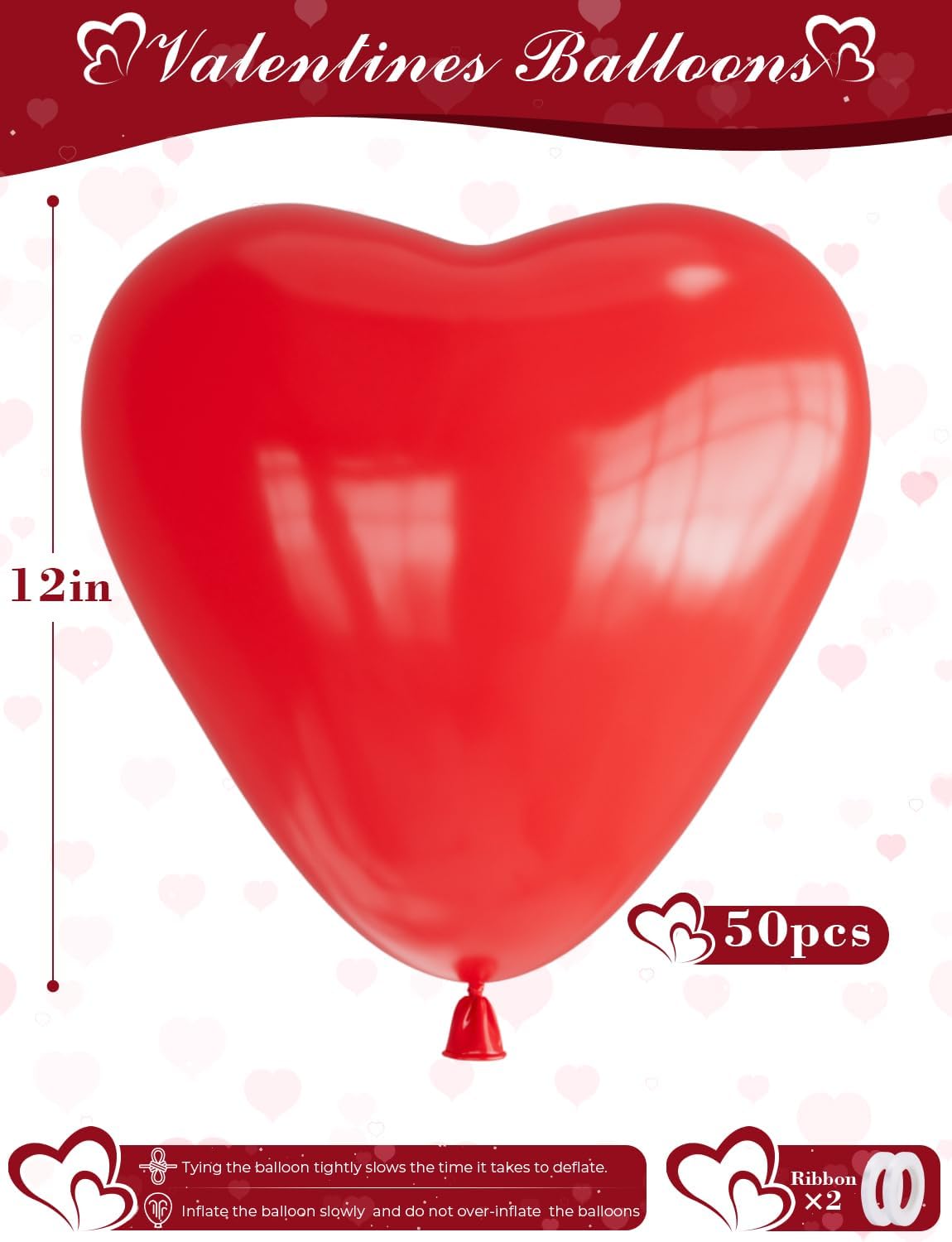 Red Heart Balloons, 50 Pcs 12 Inch Heart Shaped Balloons, Red Latex Balloon, Romantic Valentines Balloons for Birthday Party Wedding Engagement Party Baby Shower Valentine Day Decorations