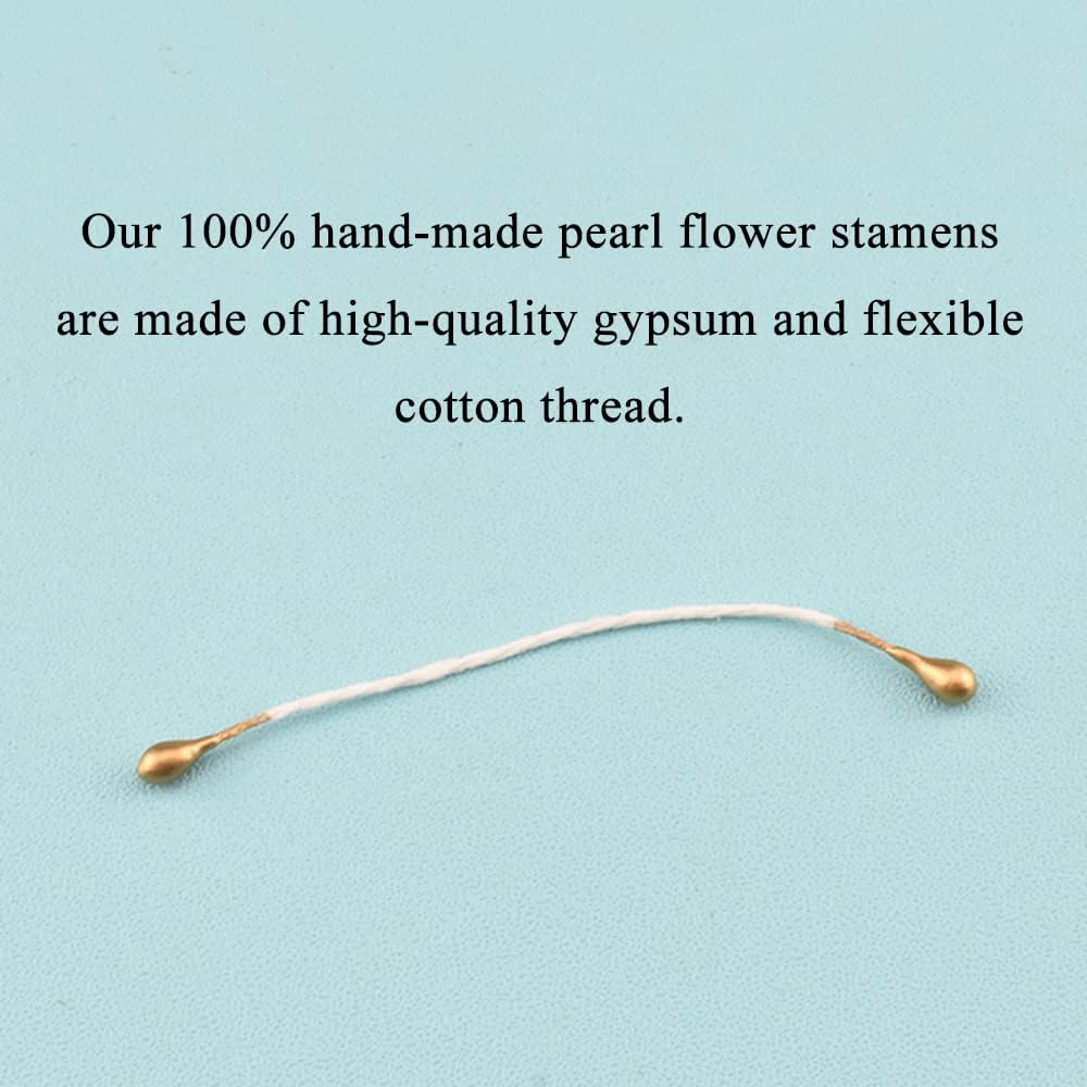 HAHIYO 700pcs 3mm Gold Pearl Double Heads Flower Pistil Hand-Made Artificial Flower Parad National Pearlized Floral Stamen for Scrapbook Decoration
