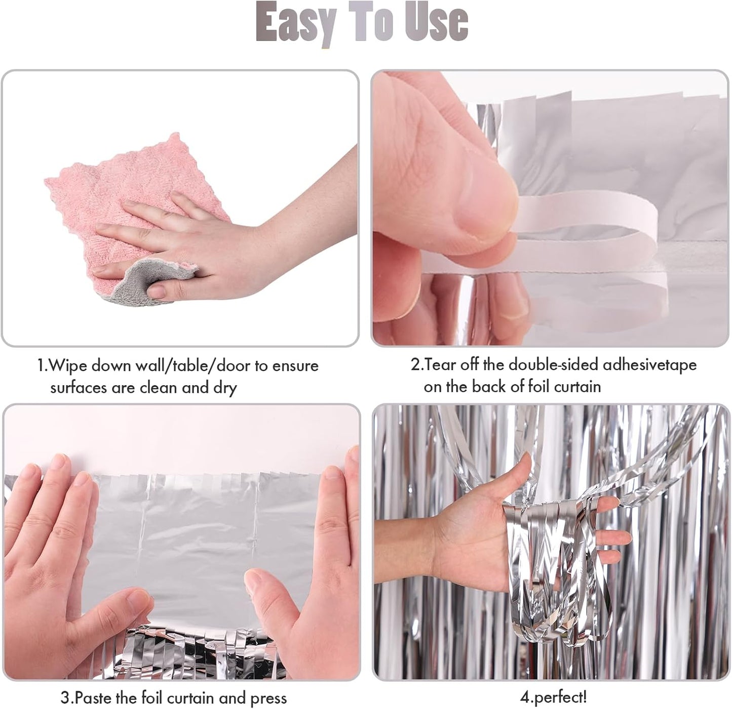 CANREVEL 2 Pack 3.3x8.2 Feet Silver Foil Fringe Backdrop Curtains, Tinsel Streamers Birthday Party Decorations, Fringe Backdrop for Graduation, Baby Shower, Happy New Year, Disco Party