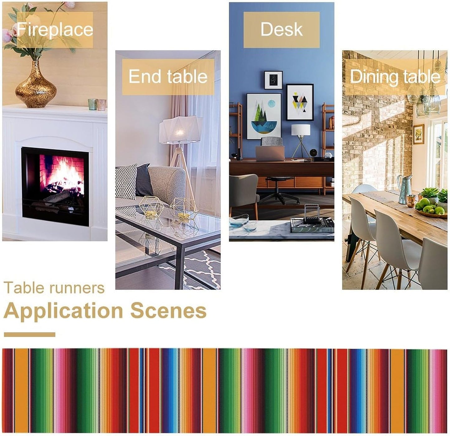 Mexican Table Runner,Colorful Stripe Art Table Runner for Kitchen Dining Table Home Party Decoration 13x120 Inch