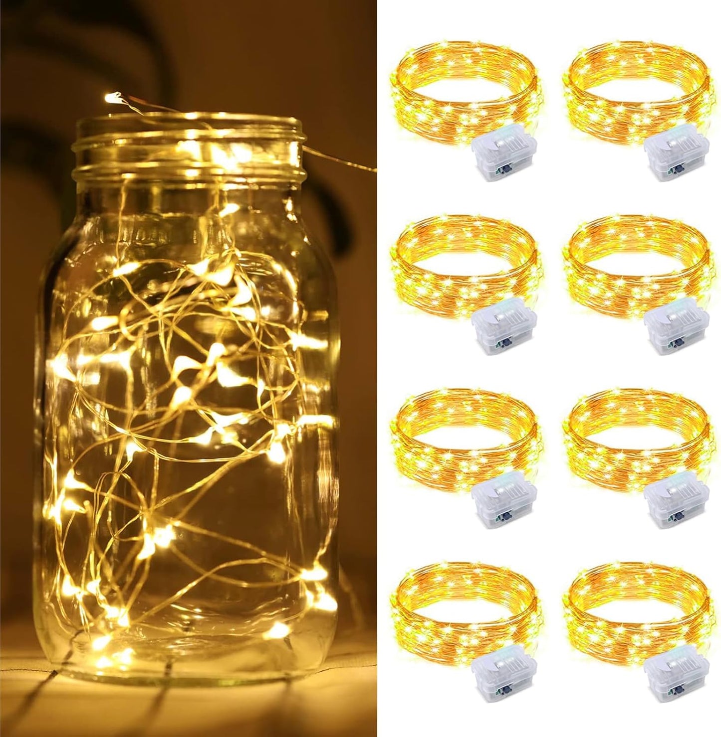 ZGWJ 8 Pack Fairy Lights Battery Operated, 7ft 20 Mini LED Fairy String Lights Silver Wire 3 Modes for DIY, Parties, Wedding, Bedroom, Halloween Christmas Decoration Warm White