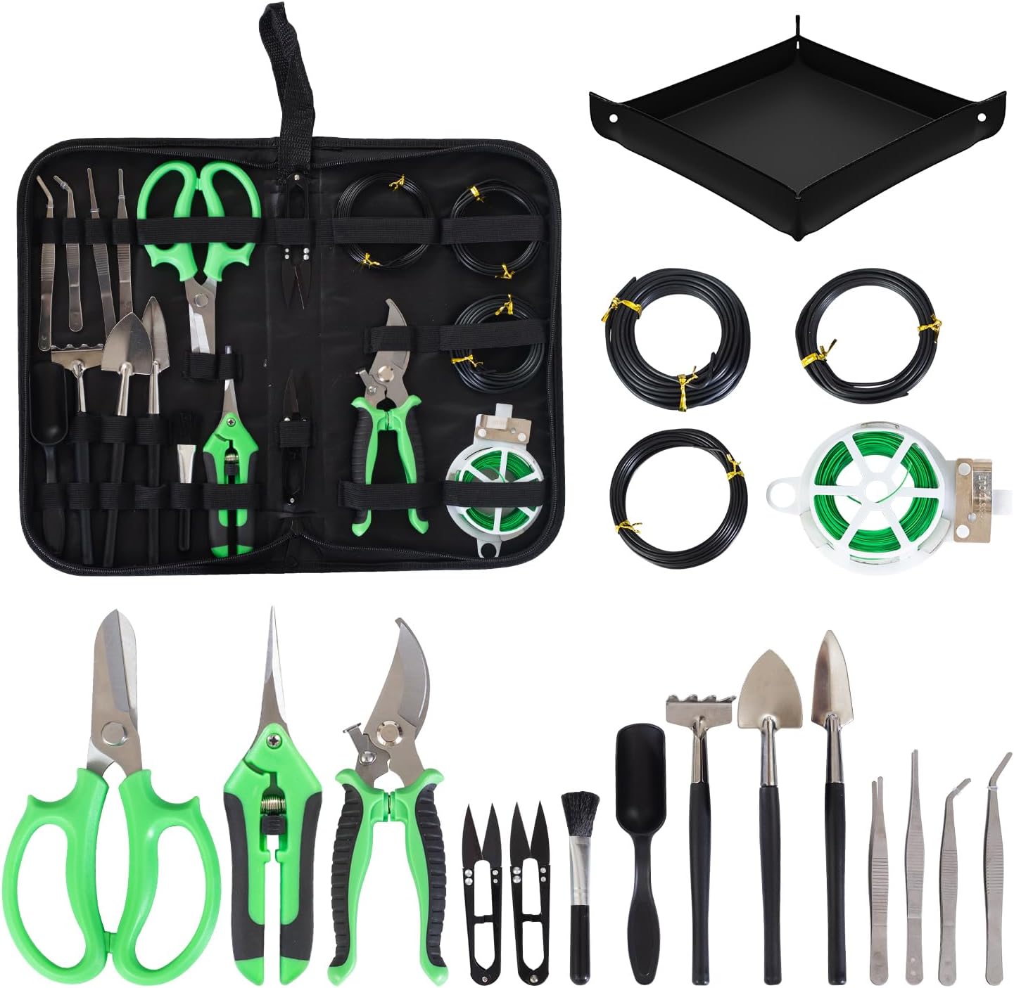 Bonsai Tools Kit 20 Pcs Garden Tools Set for Starters, Includes Bonsai Wire Kit, Plant Mat, Pruning Shears, Bonsai Scissors, Succulent Tools in Leather Storage Bag, Bonsai Gift for Adults