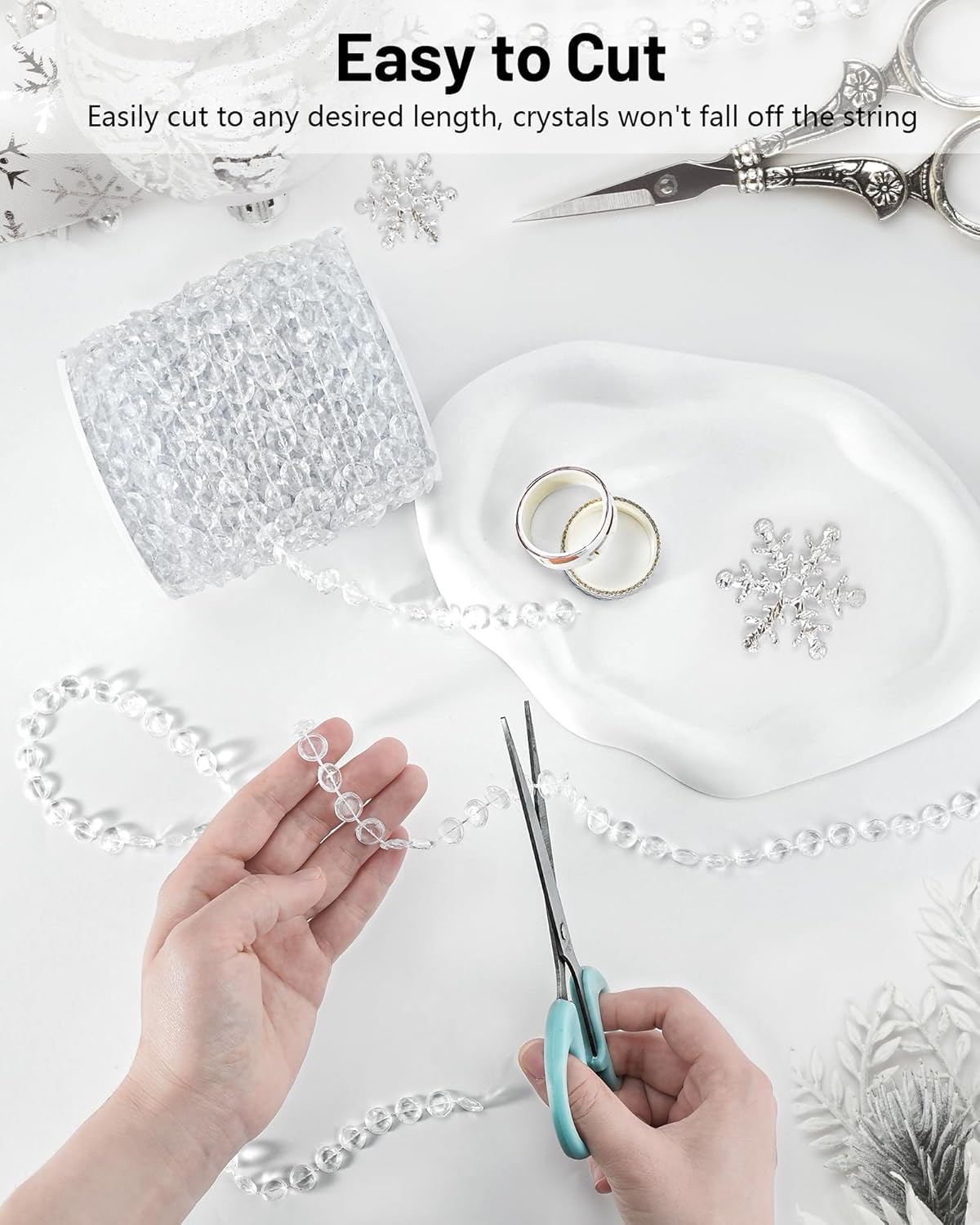 Iridescent Acrylic Crystal Garland, 49FT Diamond-Shaped Beads for Wedding Decorations, DIY Projects