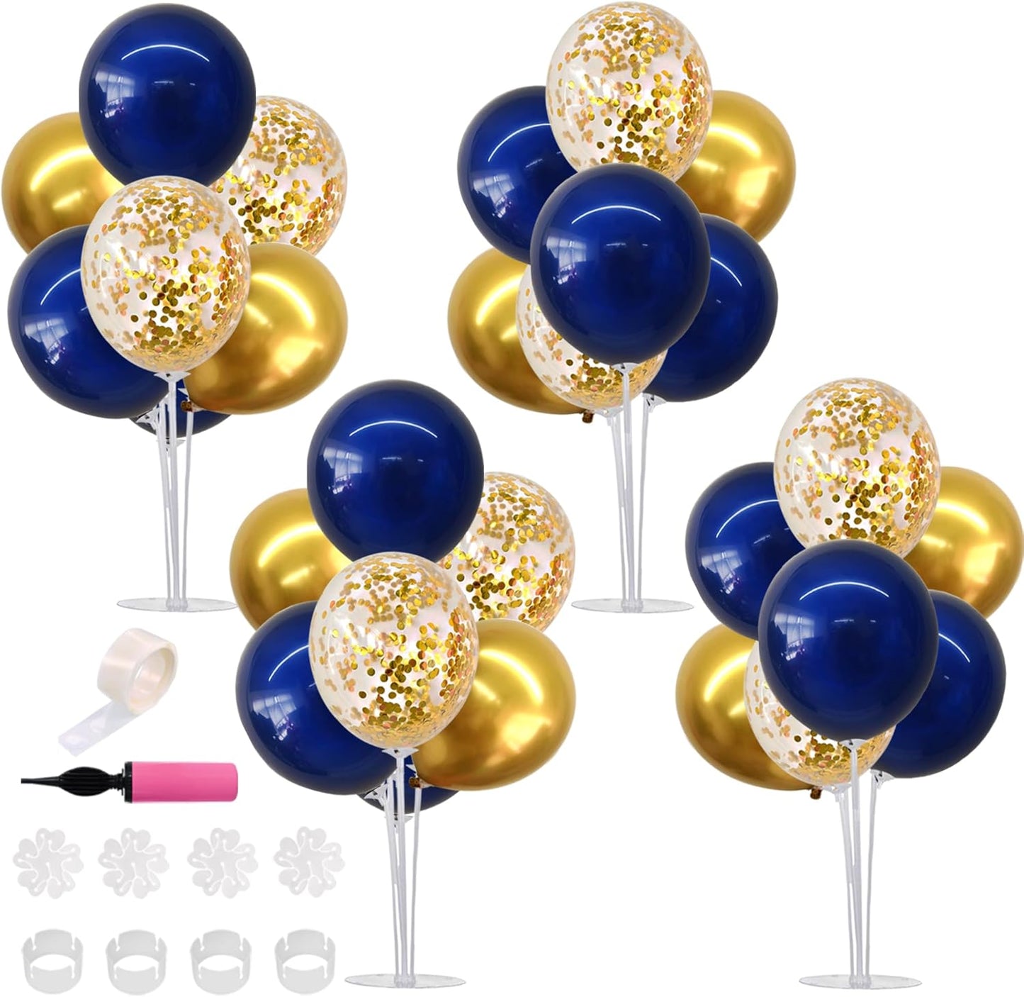 TONIFUL 4 Set Navy Blue Gold Balloon Centerpieces for Table,Balloons Stand Kit for Graduation Decorations 2025 Class of 2025 Party Decorations,New Year,Anniversary,Homecoming,Birthday Decoration
