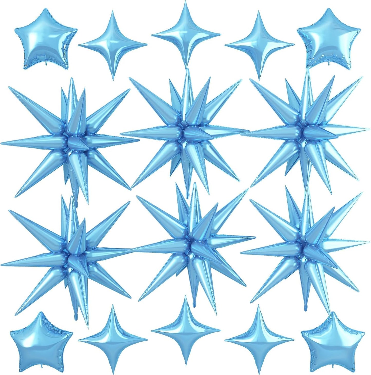 Blue Star Balloon,16Pcs Light Blue Star Foil Balloons Set with 22Inch Explosion Spike Cone Balloons and 10Inch Quadrangle Helium Balloon for Birthday Wedding Baby Shower Party Decorations