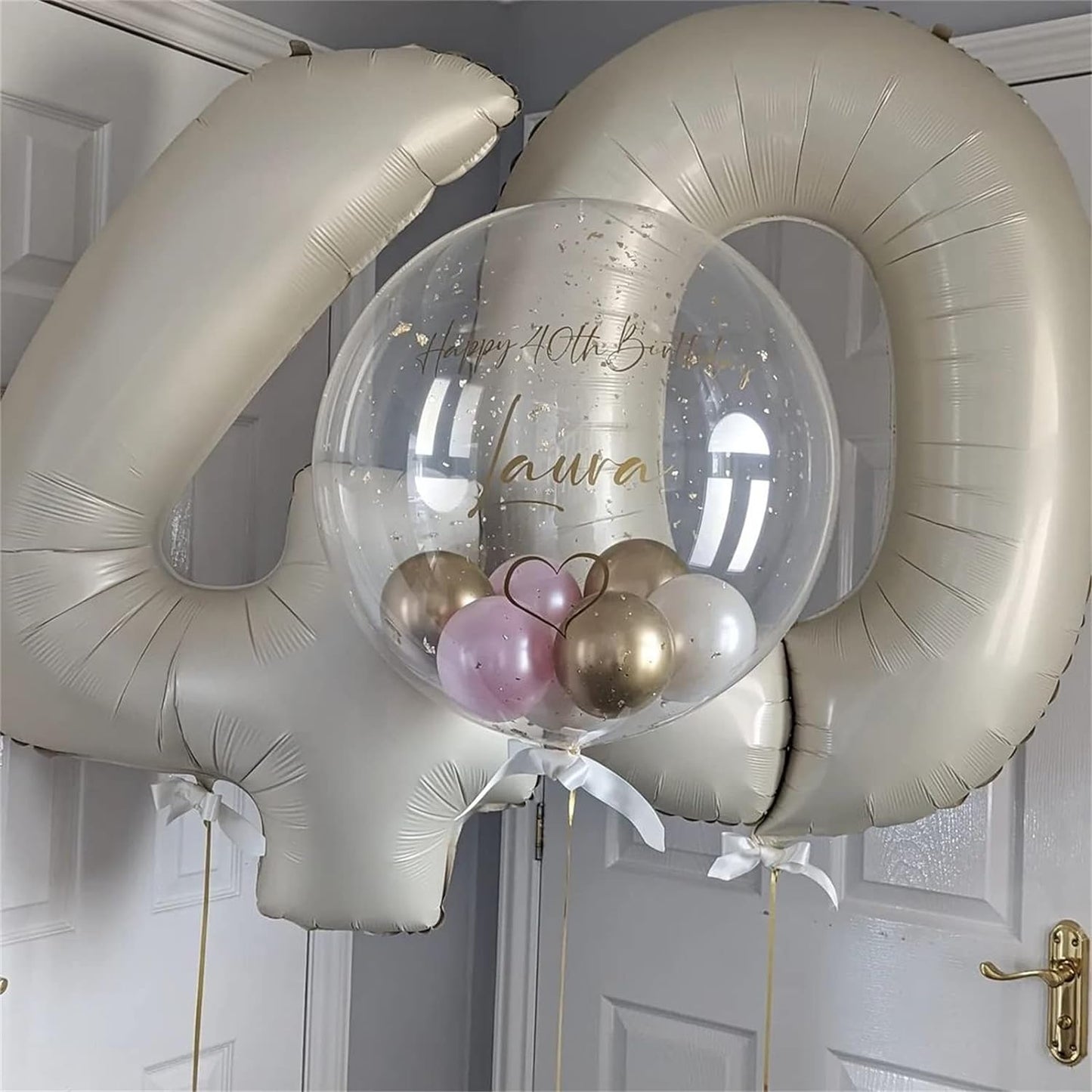 40 In Cream Large Numbers Balloons 0-9, Self Inflating White Sand Foil Number 0 Helium Balloons for Boys Girls, Big Beige Digit 0 Balloons for Women Men Birthday Party Anniversary Supplies Decorations