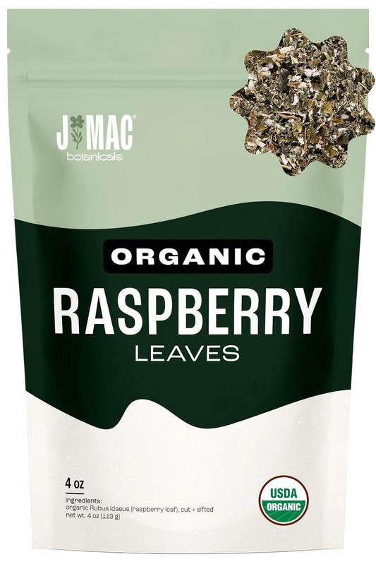 J Mac Botanicals Organic Raspberry Leaves, loose leaf tea 4 ounce