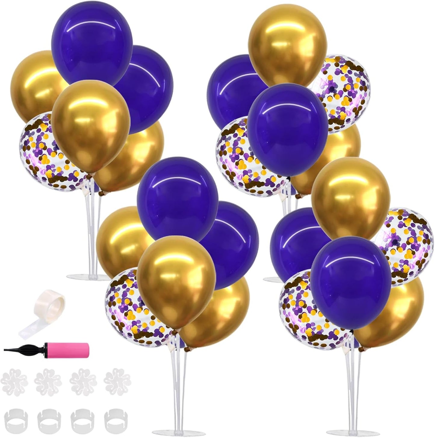 TONIFUL Purple Gold Balloon Centerpieces for Table,Balloon Stand Kit for Graduation Decoration 2025 Class of 2025 Party Decorations,New Year,Anniversary,Birthday Decorations (4 Set)