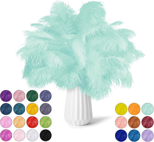 NEWONG 30pcs Mint Green Ostrich Feathers Natural Bulk 11-14inch(28-35cm) Vase Craft Wedding Home Party Centerpieces Christmas Day Decoration