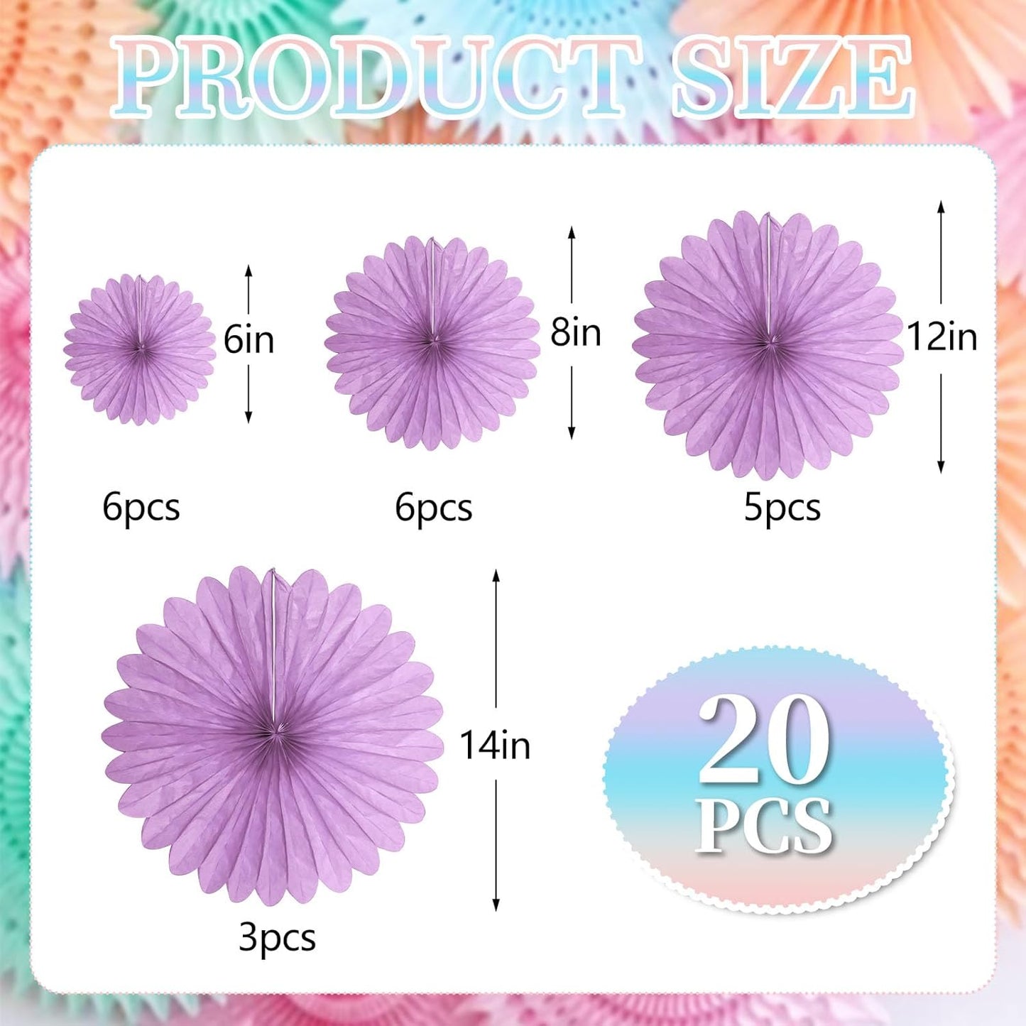 20 Pcs Light Purple Hanging Paper Fan, Round Paper Fans Decorations Set for Weddings, Birthdays, Engagement, Bridal Shower, Baby Shower Event, Graduation, Party Supplies Decor