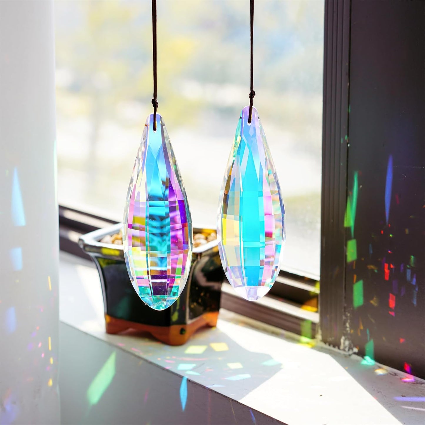 HDCRYSTALGIFTS Pack 2,120mm Colorful Prisms Crystal Suncatchers for Window Hanging Rainbow Maker Crystal Prisms Sun Catchers Indoor Home Garden Decoration