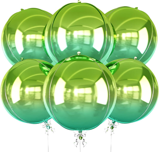 6Pcs Gradient Green Round Foil Balloons, 22" Large Helium Ball Mylar Balloon, Metallic Green Foil Balloon for Birthday Graduation Wedding Halloween Disco Prom Tropical Party Decorations