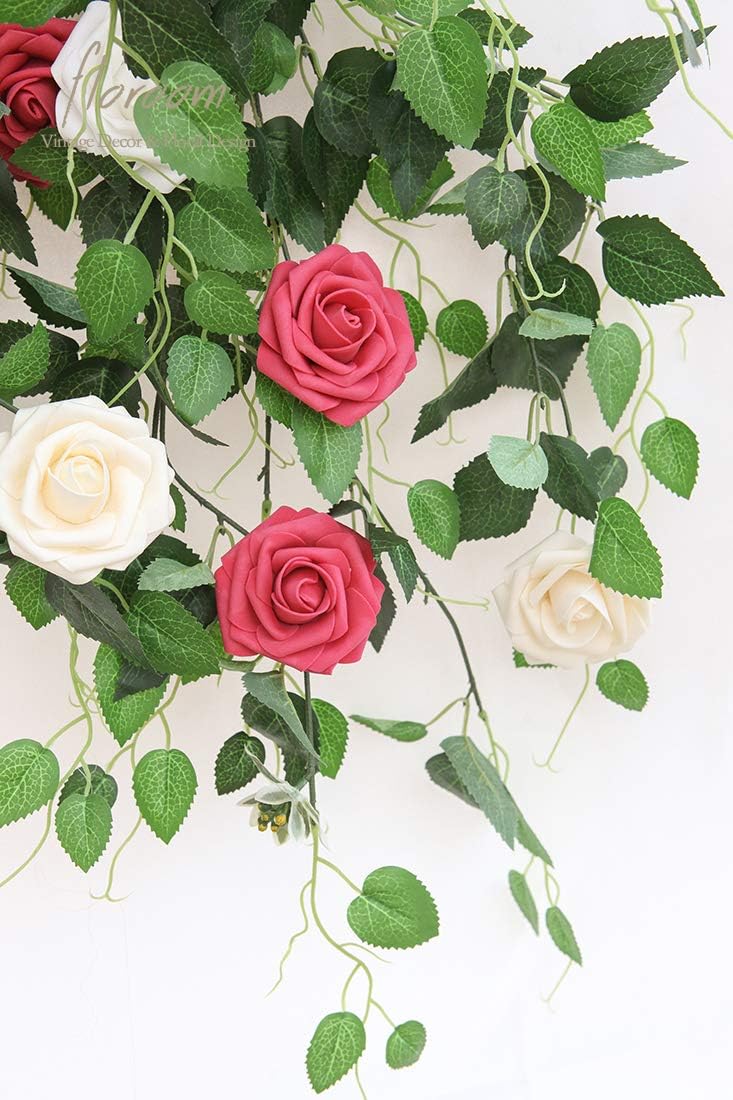 Floroom Artificial Flowers 50pcs Real Looking Champagne Foam Fake Roses with Stems for DIY Wedding Bouquets Bridal Shower Centerpieces Floral Arrangements Party Tables Home Decorations