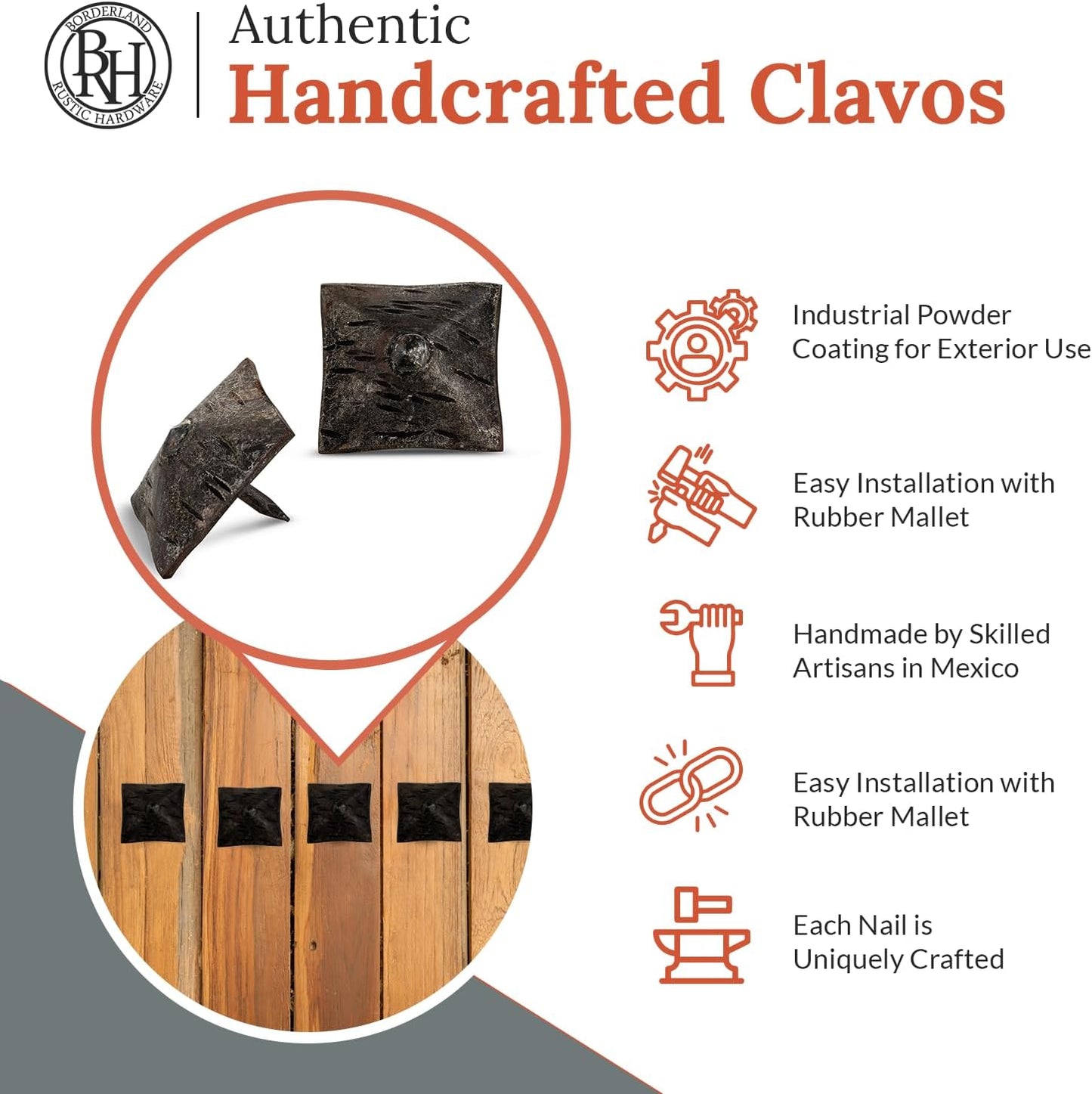 25 Pack 1.25" Square Head Iron Clavos Decorative Nails – Unfinished – Handmade Rustic Square Fasteners for Farmhouse Shutters, Faux Wood, Barn Doors, Shutters, and Gates – Ornamental Wood Accent