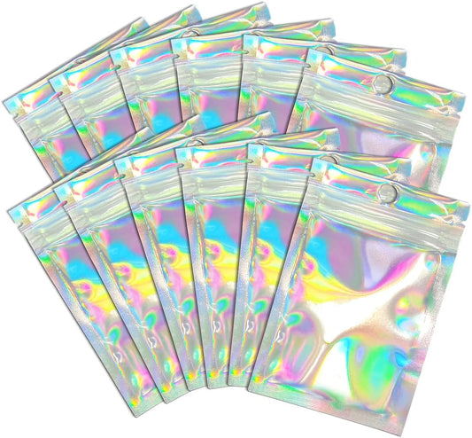 Smell Proof Bags & Resealable Foil Pouch Bag [100 PCS ] Great for Party Favor Food Storage Holographic Color 2.3 x 3 Inch