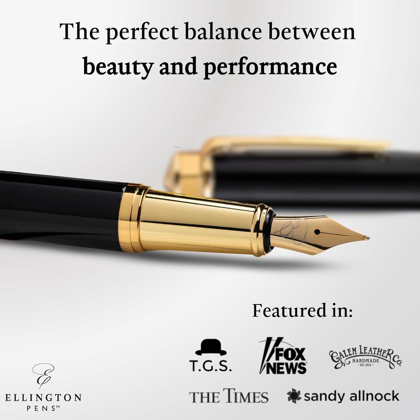 Ellington Pens Luxury Fountain Pen Set- Fountain Pens for Writing - Smooth Medium Nib - Includes Refillable Ink Converter, 3 Ink Cartridges [Black & Blue], Gift Box - Elegant Calligraphy