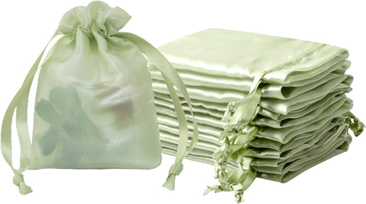 20 Pcs Light Green Small Organza Bags 3X4 inch for Wedding Favors with Drawstring, Mini Mesh Gift Bags Jewelry Pouch for Candy Bridal Shower Party Favor Baby Shower Christmas