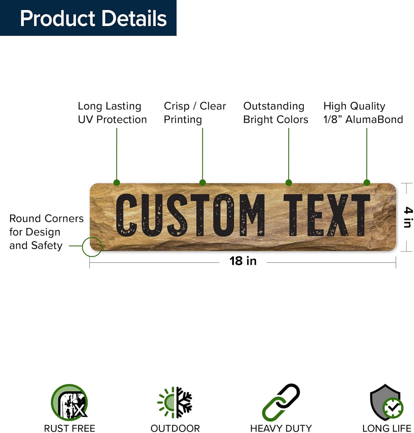 Custom Sign, Custom Street Sign, 11 Font Colors, 13 Font Styles, 4 Hole Options, 22 Sizes, 4x18 Inches, Rust Free DiBound, Fade Resistant, Made in USA by My Sign Center (Stone)