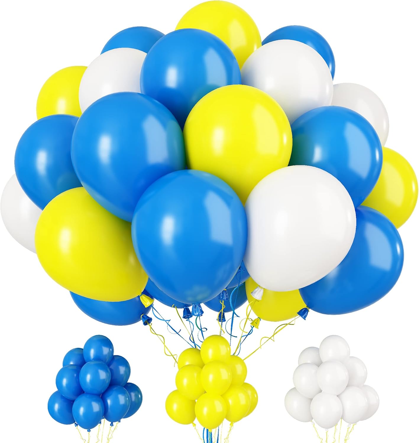 Paready Blue and Yellow Balloons, 30 Pcs 12 Inch Matte Yellow Blue and White Latex Balloons with Ribbons for Birthday Baby Shower Engagement Anniversary Bridal Shower Party Graduation Decoration