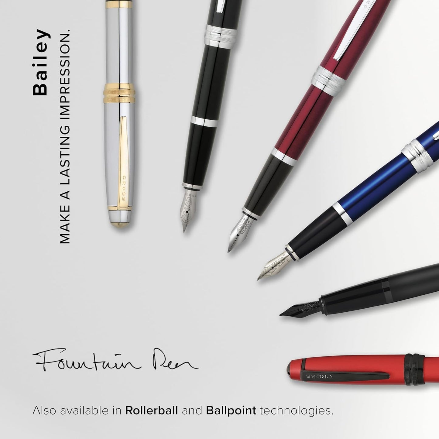 Cross Bailey Matte Red Lacquer Fountain Pen with polished black PVD appointments, Extra Fine Nib