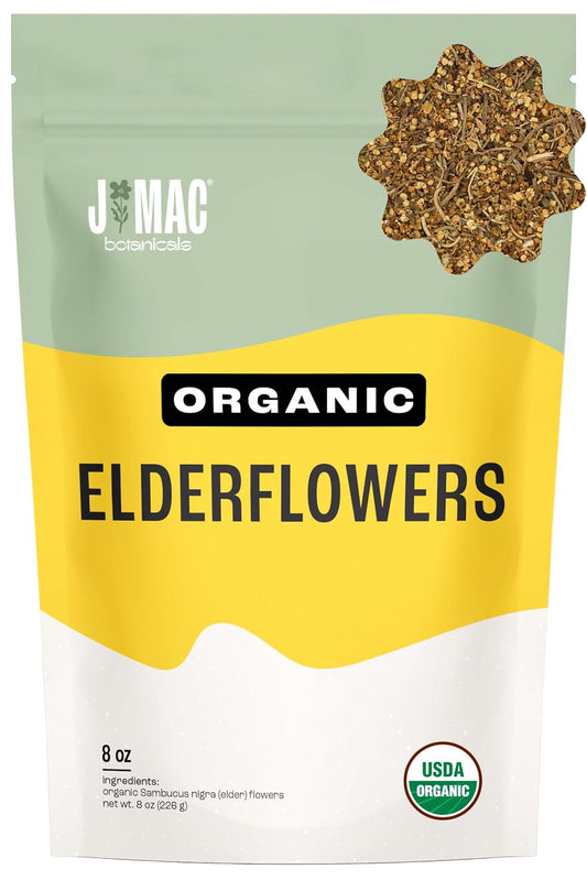 J Mac Botanicals Organic Elderflower, Herbal Tea - 16 ounces