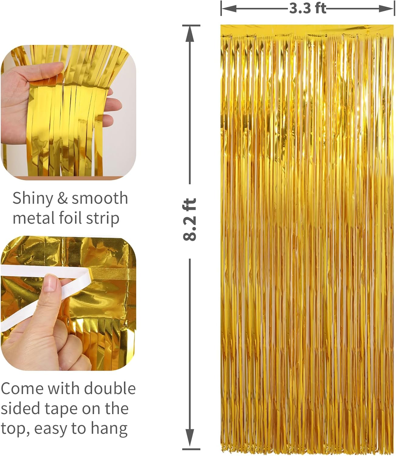 3 Pack Gold Foil Fringe Curtains Streamers Party Decorations 3.3 x 8.2 ft, Gold Tinsel Curtain Fringe Backdrop for Parties, Door Fringe Birthday Streamers, Photo Booth Backdrops, Party Decor