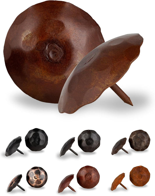 10 Pack 2" Round Head Iron Clavos Decorative Nails – Sealed Rusted – Handmade Rustic Round Fasteners for Farmhouse Shutters, Faux Wood Beams, Barn Doors, Shutters, Gates – Ornamental Wood Accent