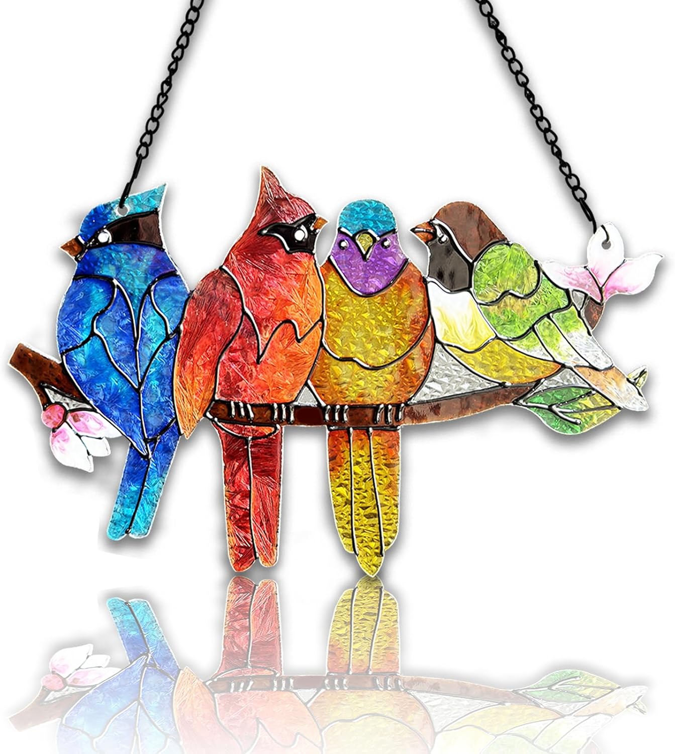 Stained Glass Window Hanging - Birds on A Branch Suncatcher for Window Doors Home Decoration, Valentine's Day Mother's Day Birthday Bird Lover Gifts for Women, Men, and Mom Grandma