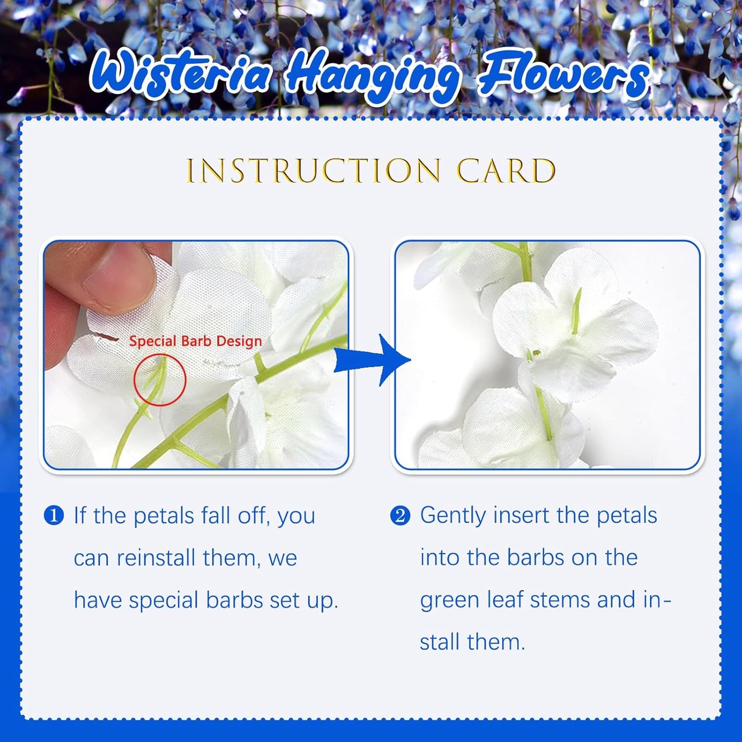 5 Pack Royal Blue Wisteria Hanging Flowers, 3.44 Ft Fake Hanging Flowers, Artificial Wisteria Garland Vines for Wedding Room Backdrop Outdoor Patio Garden Decoration