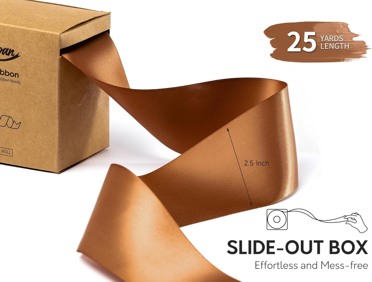 Brown Satin Ribbon 2.5 Inch Double-Faced Polyester Ribbons 25 Yards for Gift Wrapping Crafts Flower Bouquet Wedding Paper Christmas Holiday Decor