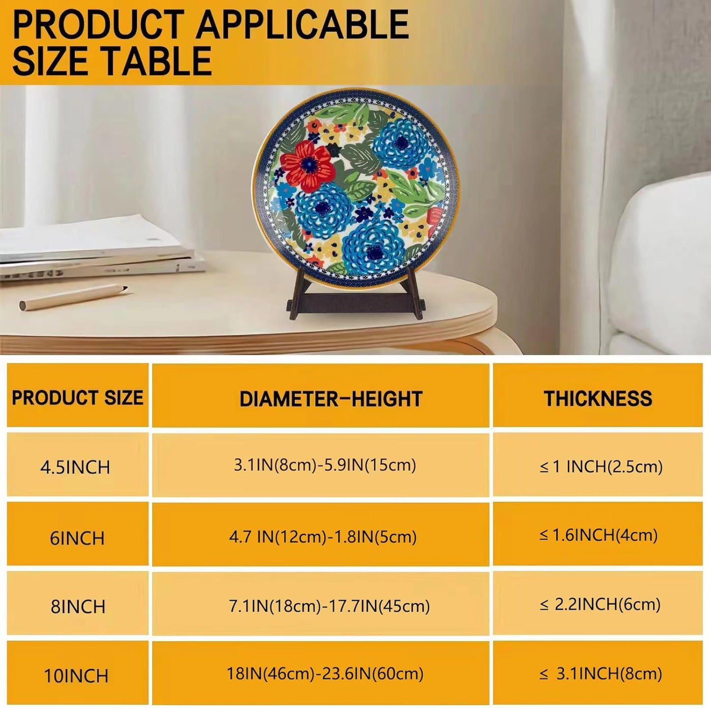 2 Pack 10 Inch Plate Display Stands - Wooden Picture Frame Holder for Books, Photo, Platter | Tabletop Decorative Stand