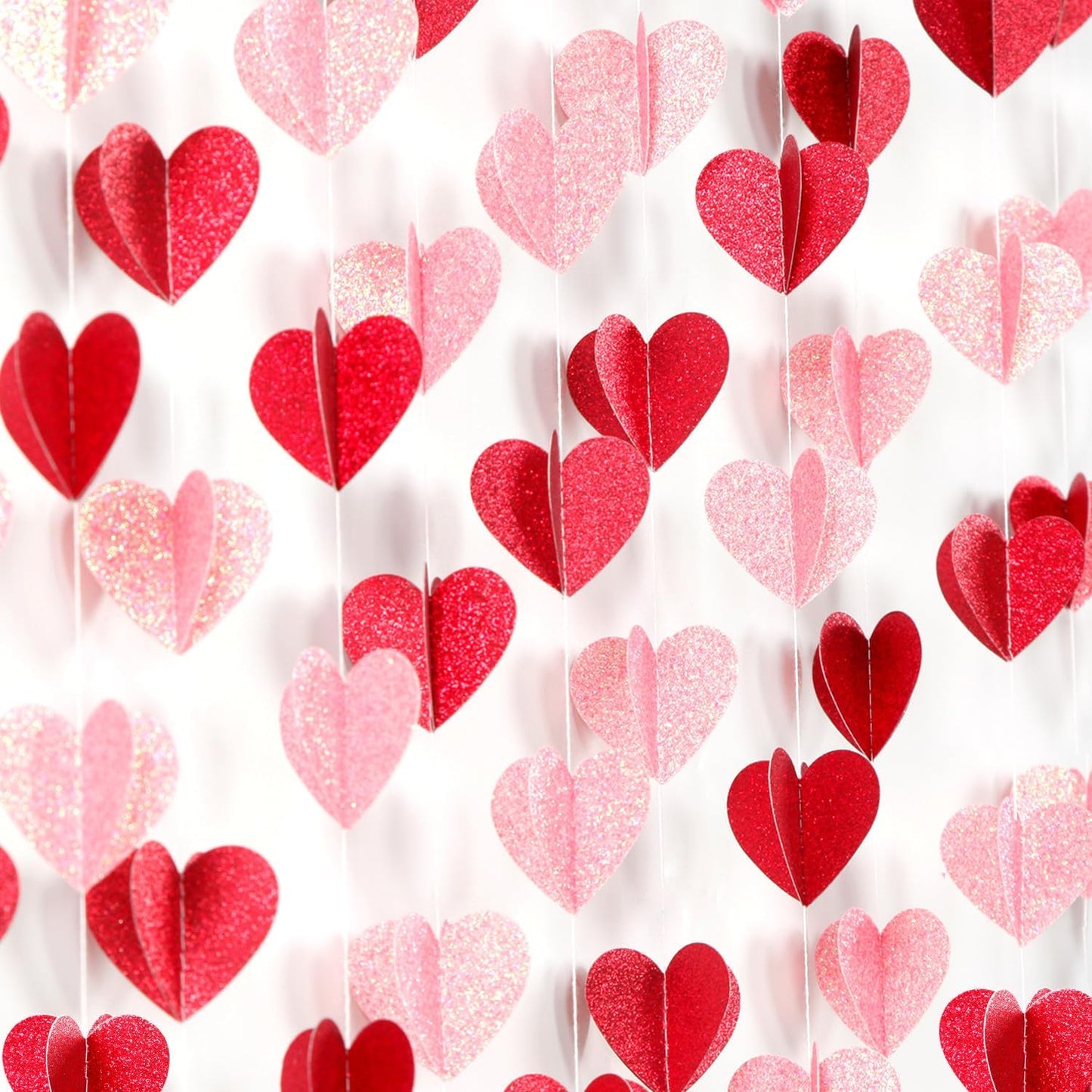 Red Pink Party-Decorations 3D-Heart Garland - 40ft Galentines Streamers Paper Banner, Proposal Anniversary Romantic Birthday Baby Shower Rustic Wedding Hanging Ornaments Decor Hugfond