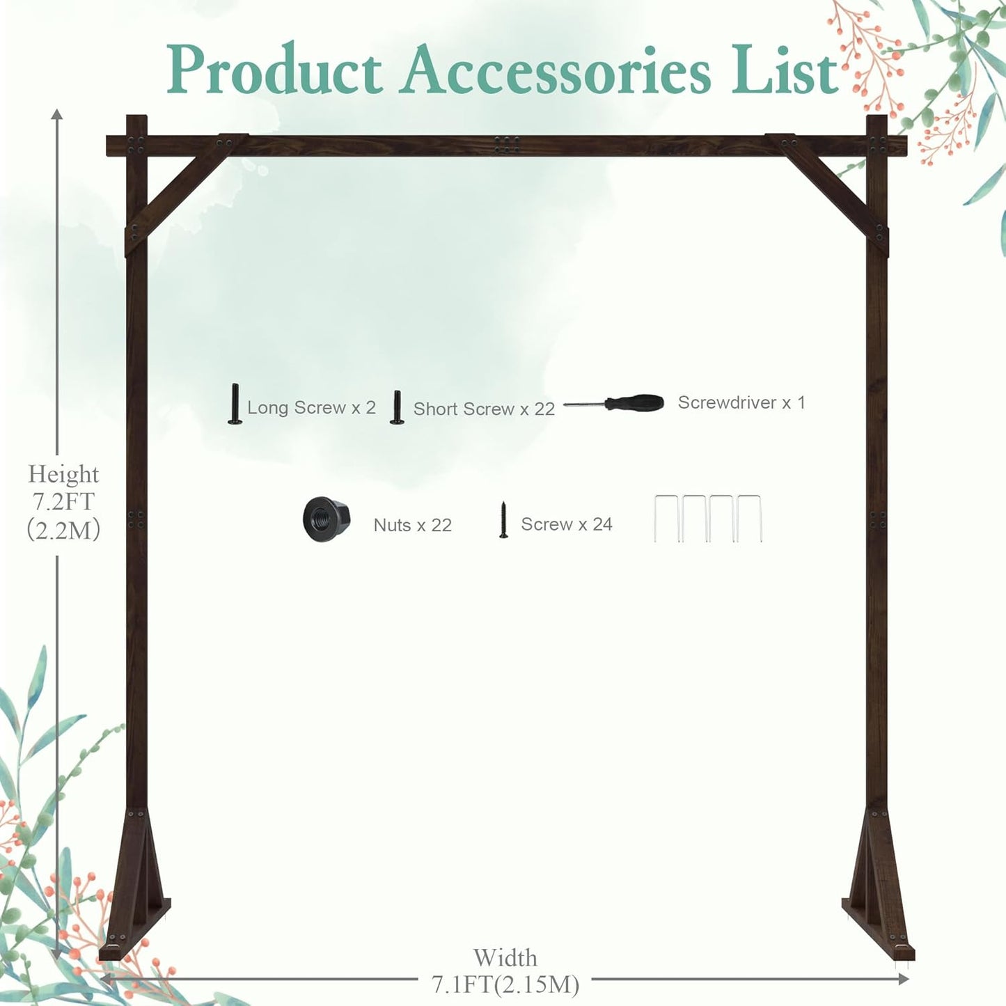 7.2FT Wooden Wedding Arch Square Wood Arches Arbor Backdrop Stand for Ceremony Indoor Outdoor Wedding Party Proposal Scene Garden Beach Forest Rustic Boho Decoration