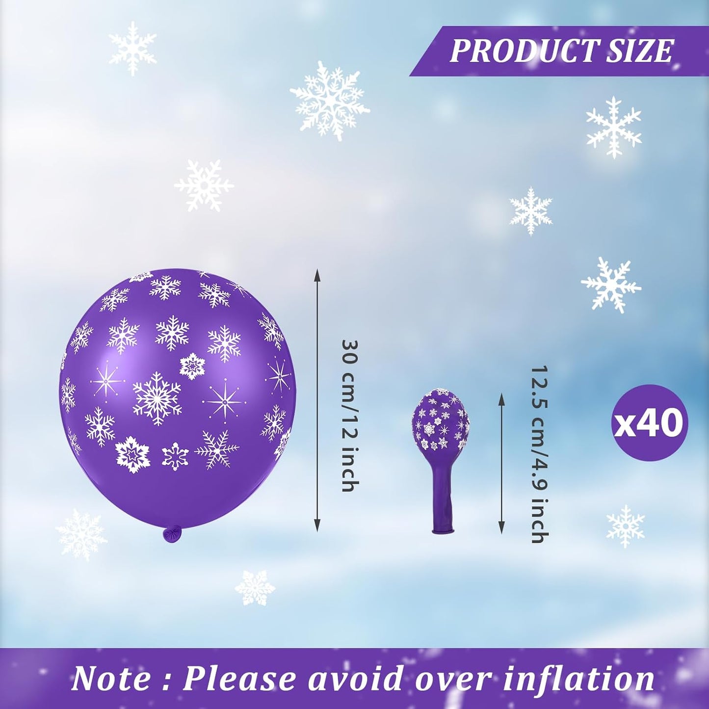 Skylety 40 Pieces Snowflake Balloons Bulk Winter Transparent Snowflake Latex Balloons for Christmas Birthday Wedding Party Decorations(Purple)