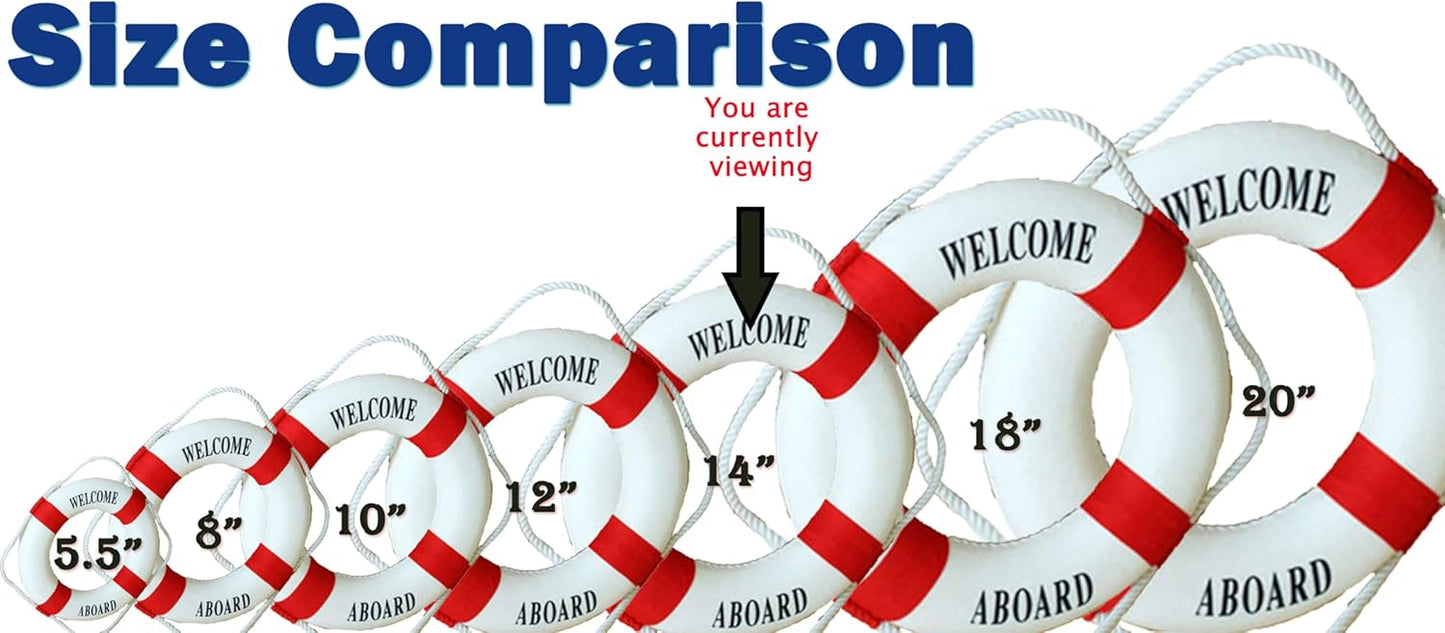 MorroMorn Lifebuoy Wall Hanging Decor - Welcome Aboard Mediterranean Style Home Decoration (Red, 14")