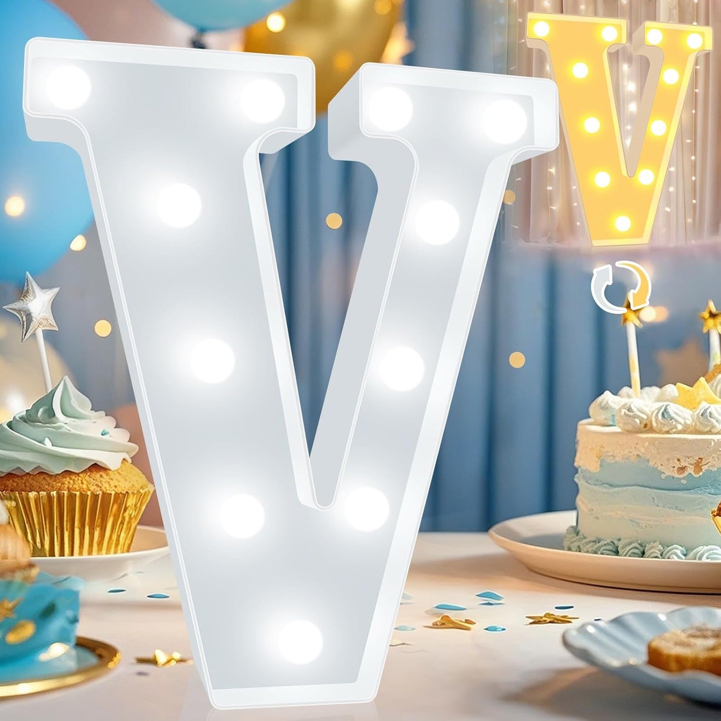Pooqla LED Marquee Letter Lights, Warm White and Cool White Decorative Lighted Letters, Light Up Alphabet Letters for Boys Girls, Party, Wedding, Bar, Night Light, Birthday Decoration, Letter V