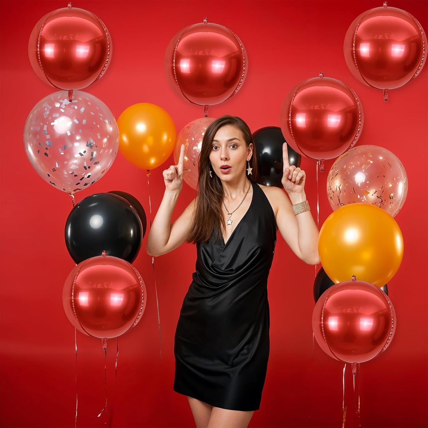 6Pcs Red Round Foil Balloons,Giant 4D Round Ball Balloons,22 Inch Metallic Red Balloon for Birthday Wedding Graduation Prom Party Decorations