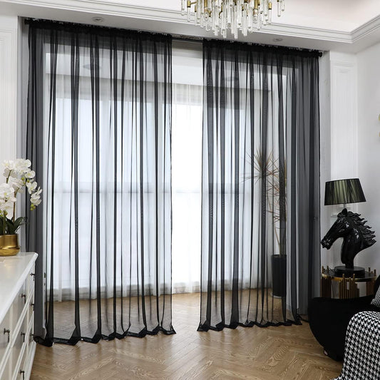 Window Black Sheer Curtains 60 Inches Width 95 Inches Long 2 Panels Sheer Curtains Clear Curtains Basic Rod Pocket Panel for Home Living Room Bedroom Kids Room Yard Patio Parlor Sliding