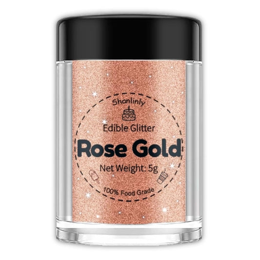 Shanlinly Rose Gold Edible Glitter for Cake Drinks - Food Grade 5g Shimmer Luster Glitter Dust Edible Glimmer Powder for Strawberries, Sprinkle on Sparkle, Chocolate, Cookie, Cupcake, Cocktail, Vegan