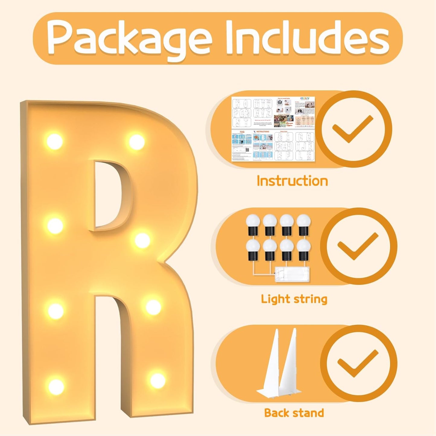 Marquee Letters 3 Feet Tall Large Light Up Letters R Wedding Mr and Mrs Sign Marry Me Engagement Party Decor Yellow Light Birthday Decorations Balloon Arch Kit Foam Sign R