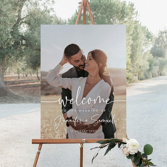 Welcome Wedding Signs, Modern Photo Wedding Sign Decorations Signage 12" X 18" (Small), 27" (Medium), 36" (Large), Plastic, Modern, Pole Mount, Weather