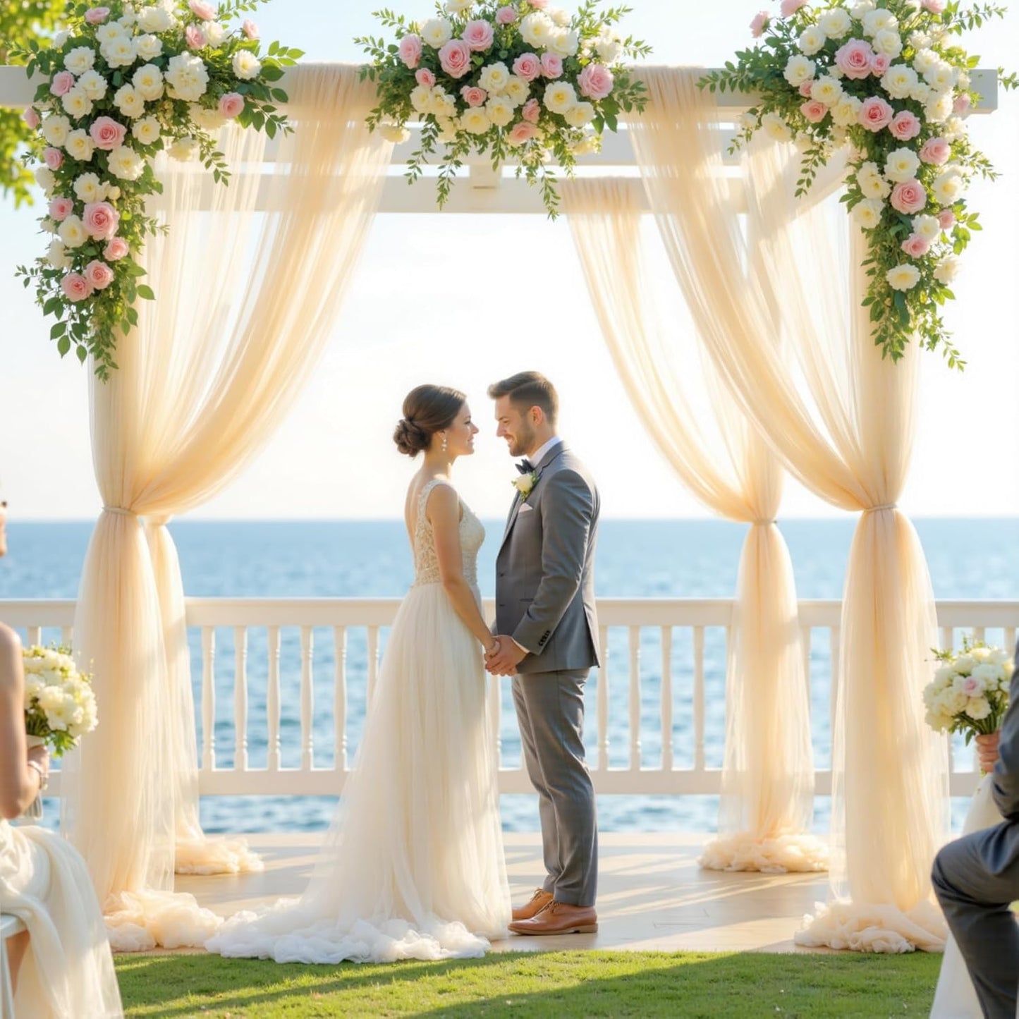 Wedding Arch Draping Fabric Backdrop 1 Panel 60" x 26Ft Champagne Drapes Curtains for Wedding Reception Sheer Tulle Backdrop Curtain for Ceremony Birthday Party Baby Shower Arbor Ceiling Decorations