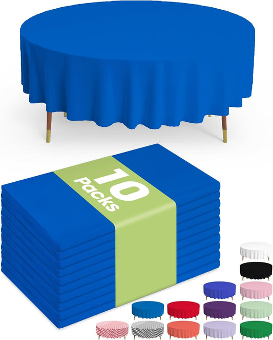 Pureegg Plastic Table Cloth Disposable 10 Pack, 84'' Round Table Cloths, Graduation, Patriotic Decorations, Thanksgiving, Veterans Day Tablecloths, Round, Plastic Cover, Leakproof & Sturdy, Blue