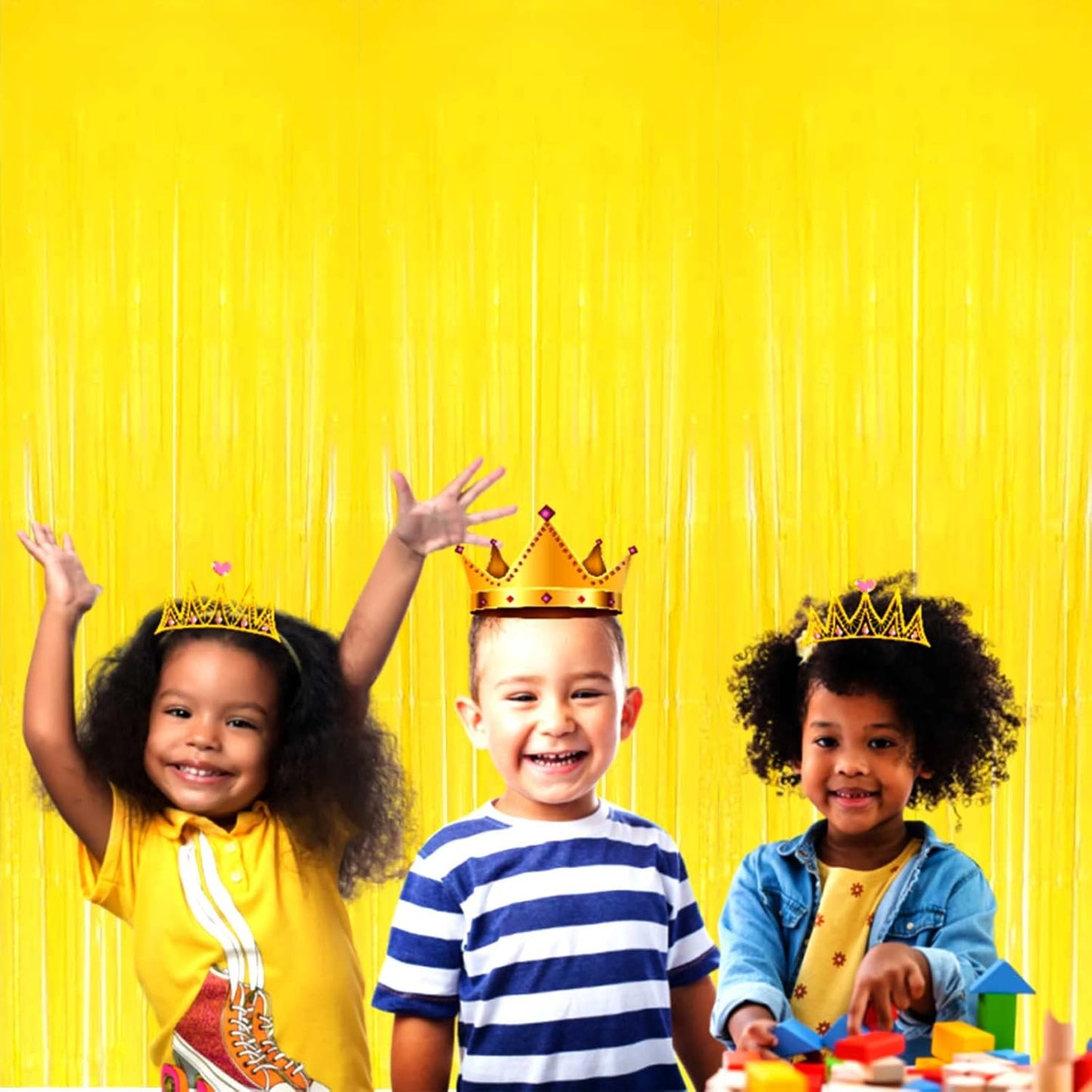 Pack Yellow Foil Fringe Curtain Backdrop 3.3Ft x 9.8Ft Metallic Tinsel Foil Fringe Streamers Curtains Photo Booth Wedding Thanksgiving Birthday Christmas Halloween Party Decoration