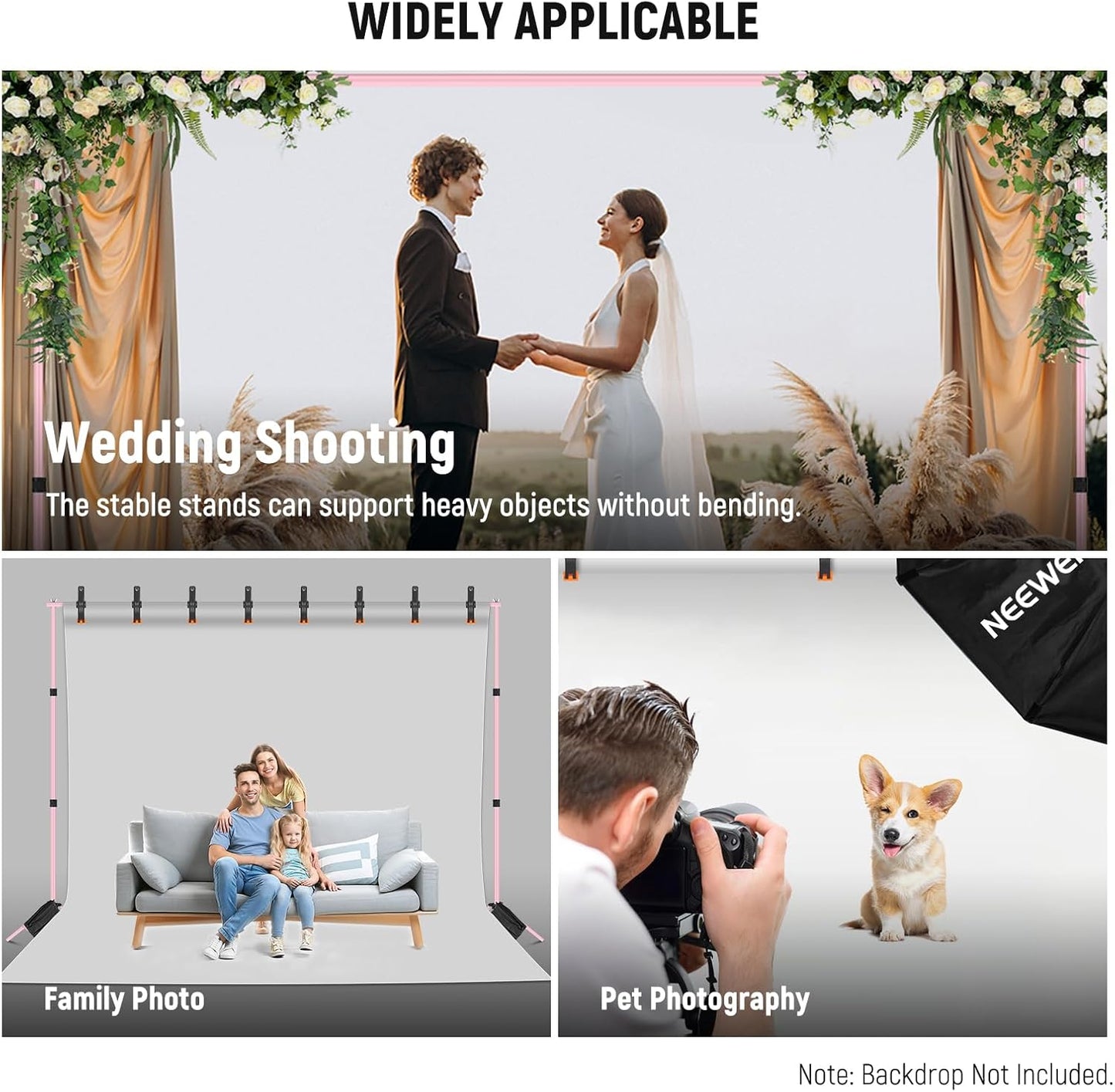 Neewer Photo Studio Backdrop Support System, 10ft/3m Wide 6.6ft/2m High Adjustable Background Stand with 4 Crossbars, 6 Backdrop Clamps, 2 Sandbags, and Bag for Portrait & Studio Photography-Pink