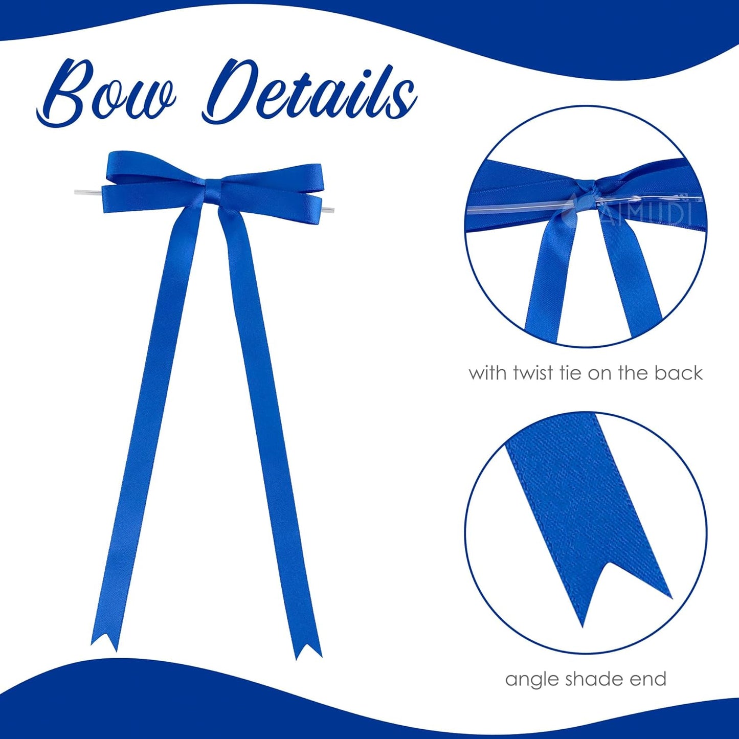 AIMUDI Royal Blue Bows 5 × 10" Satin Bows for Gift Wrapping Twist Tie Bows Premade Ribbon Bows for Bouquets Invitations Baskets Crafts Wreaths Wedding Birthday Party Baby Shower Decorations, 36 PCs